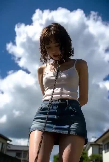 熟女が酷暑の住宅街でデニミニ露出調教 のサムネイル