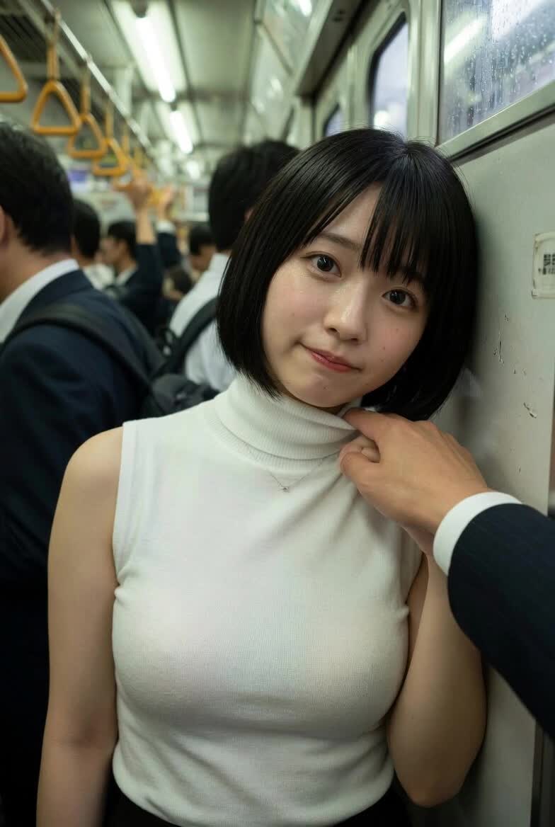 電車でおっぱいを出す美少女 のサムネイル