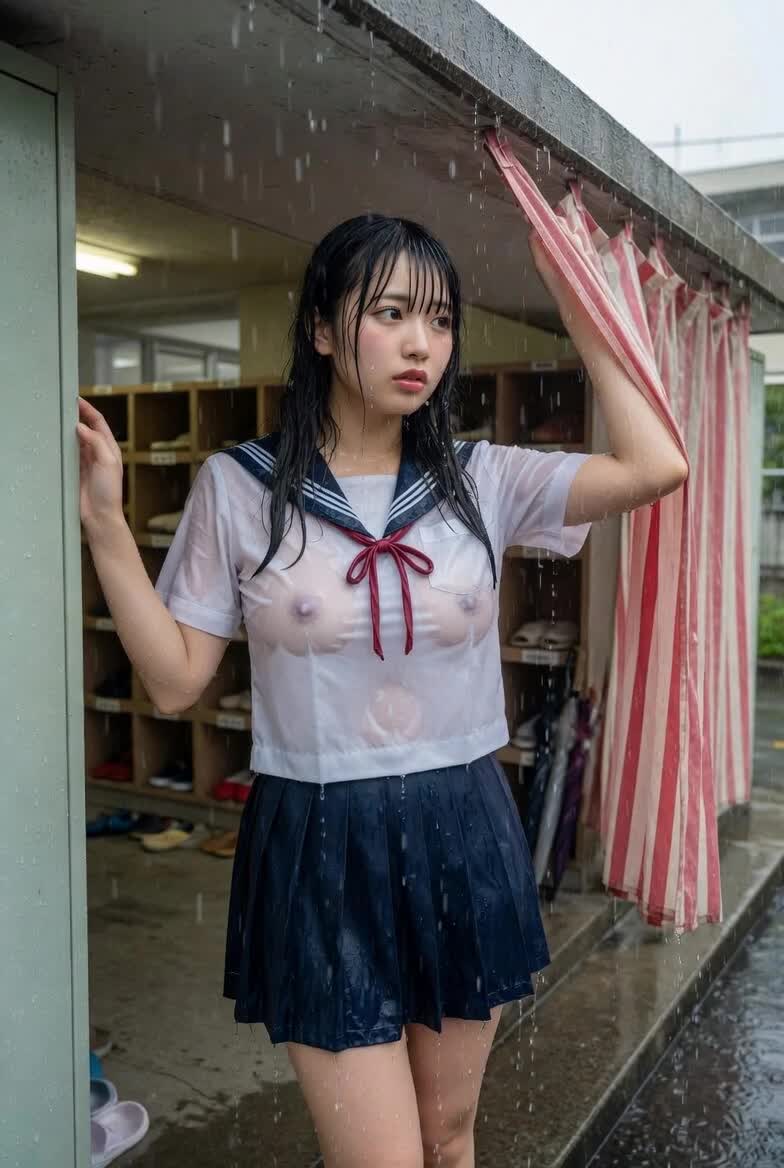 ずぶ濡れの巨乳美少女 のサムネイル