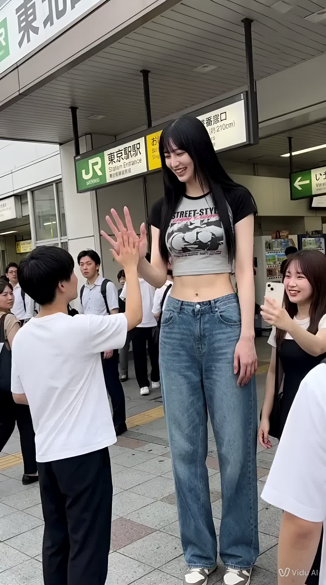 街中で高身長女子に愛撫でされる男 のサムネイル