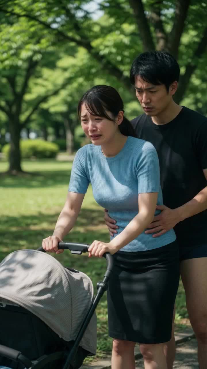 公園でベビーカー押すママを立ちバック のサムネイル