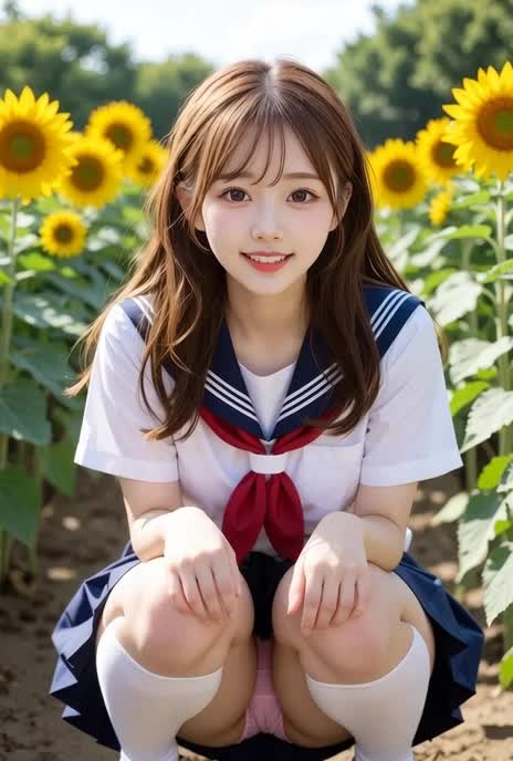 ひまわり畑での恥じらい のサムネイル