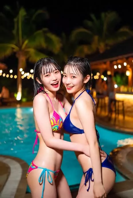 プールでビキニを外す