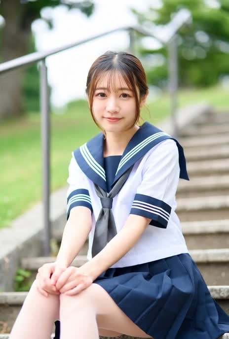 公園の階段で露出する制服美女 のサムネイル